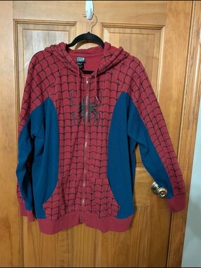 Her Universe Red and Blue Spiderweb Zip Hoodie